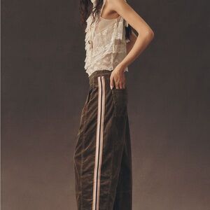 Anthropologie The Izzie Olive Corduroy Joggers with Pink and Cream Stripes